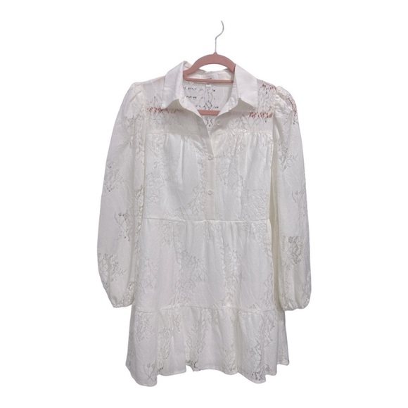 Aeom Womens A Line Dress White Short Lace Collar Boho style size S - Picture 3 of 14